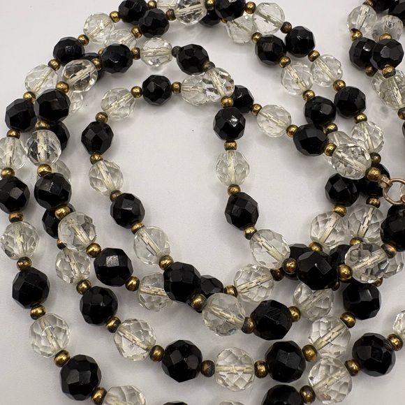 Vintage Long Gold Filled Faceted French Jet and Clear Crystal Beaded Necklace - Picture 2 of 7